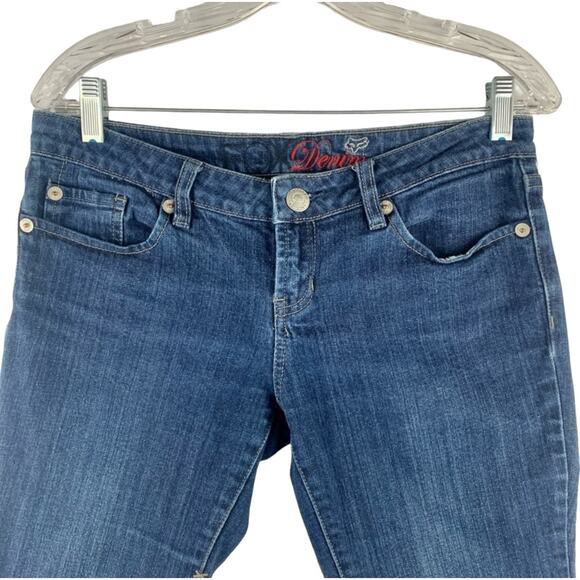 VTG FOX Racing Bootcut Denim Jeans Womens SZ 7 Rhinestone Embellished Logo Y2K - Picture 6 of 11